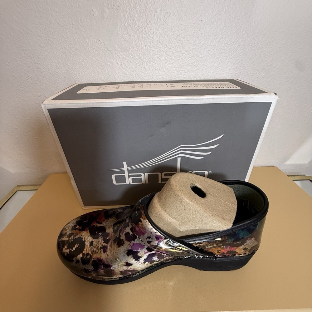 NEW Box Dansko XP 2.0 Clog Multi Color Leopard Swirl Nurse Doctor EU 38 US 7.5/8 - Picture 9 of 16